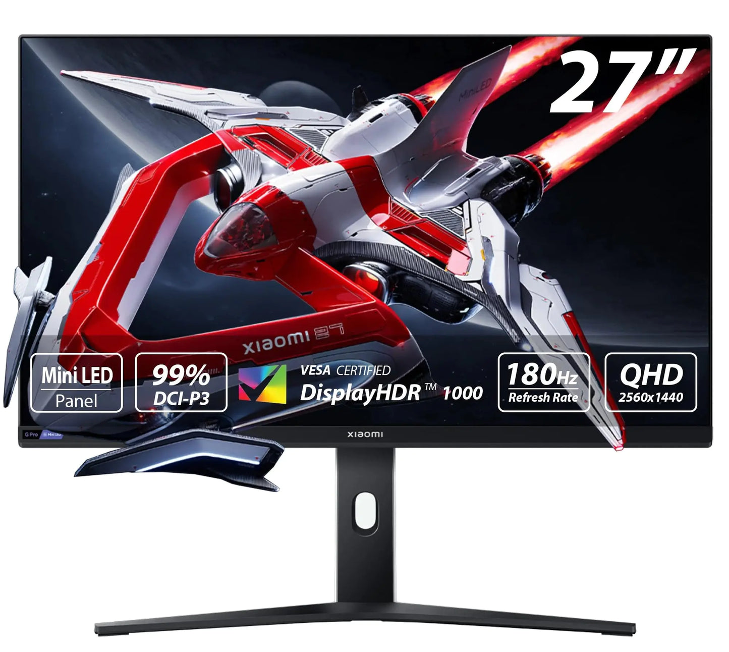 Xiaomi Mini-LED Gaming Monitor G Pro 27 inch HDR 1000 2K QHD 2560x1440 Fast IPS 180Hz 1ms 99% DCI-P3 AMD Freesync Adjustable Angle 2× HDMI 2.0 2× DP 1.4 White