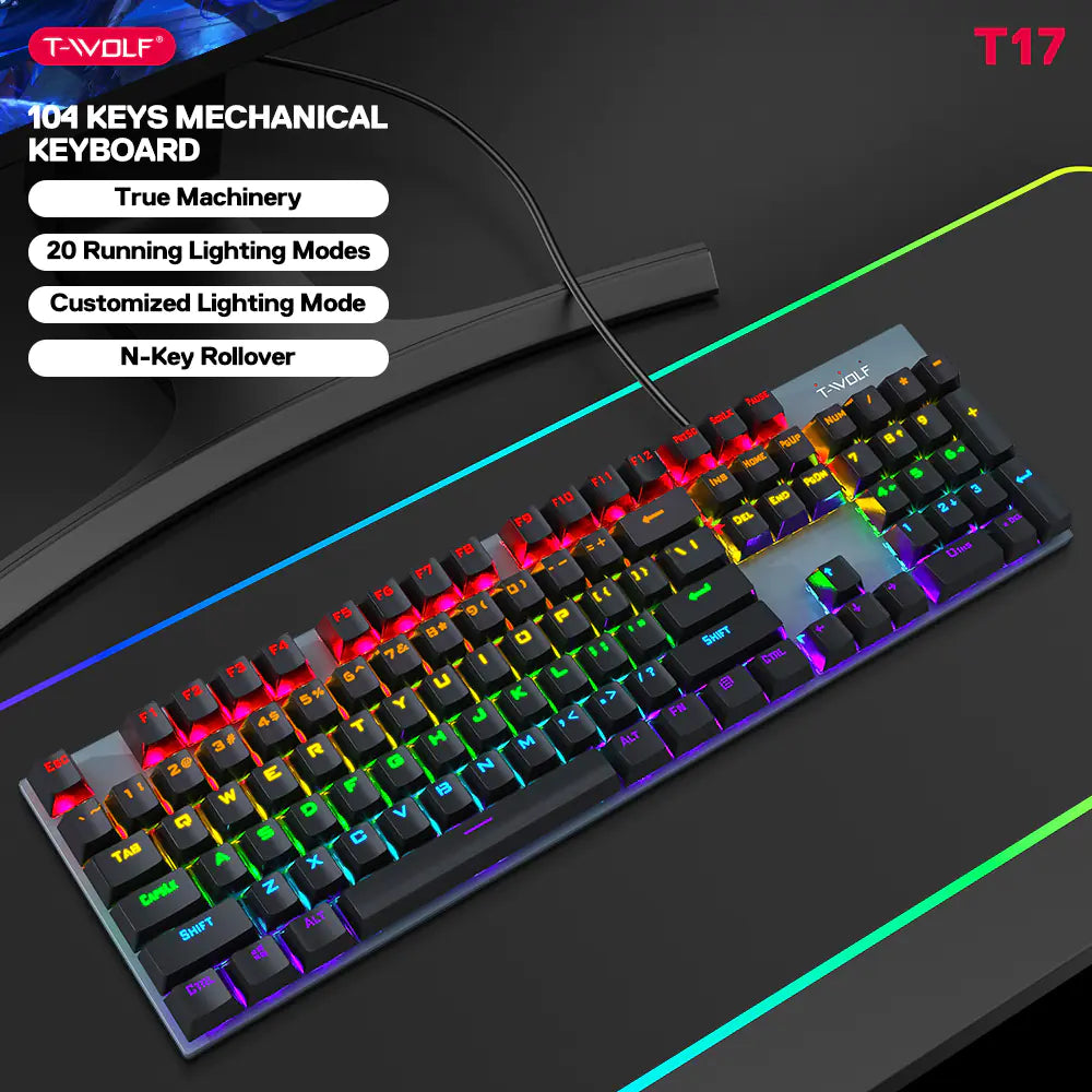 Luminous Retro Punk Mechanical Wired Gaming Keyboard