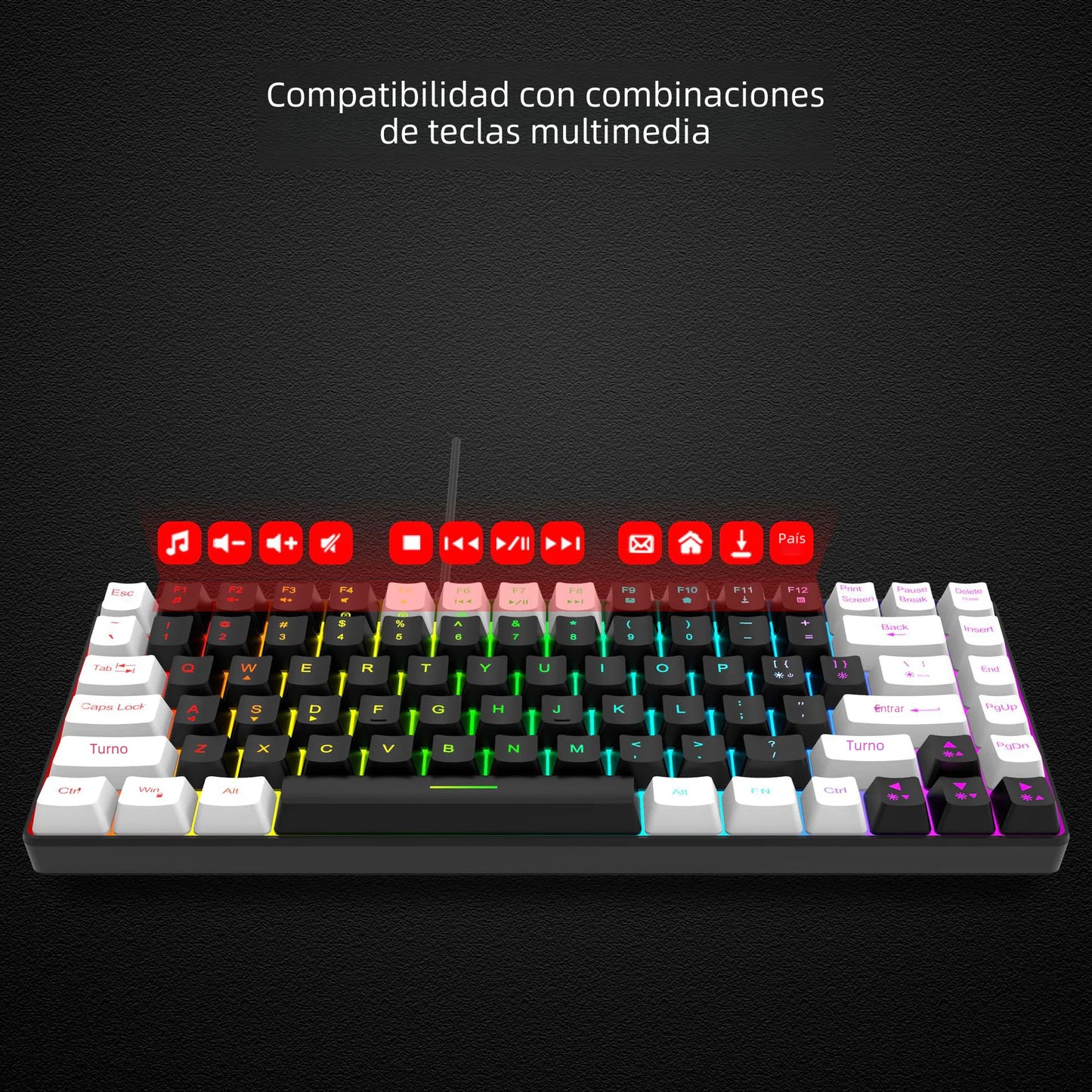 Wired RGB Gaming Keyboard - Compact 84 Keys Design