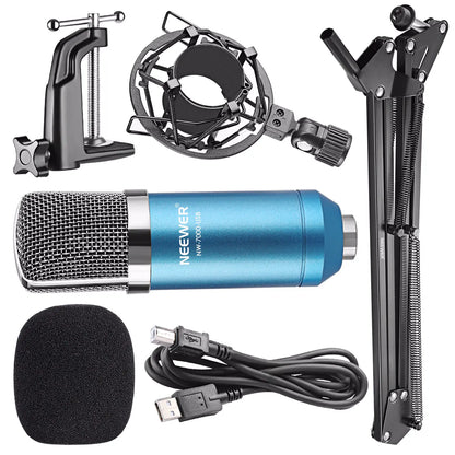 Microphone Set with Blue Stand, Connects to Computer