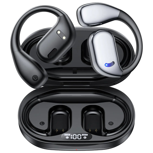 ABCDONG Open Ear Headphones Wireless Bluetooth 60hrs Play 8D Sound Earphone Sport Earbuds with LED Display Over-Ear Buds with Earhooks Built-in Mic Headset for Sport Running Workout Driving