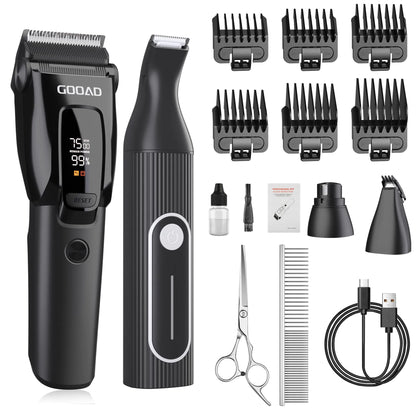 Gooad Dog Grooming Clippers for Thick Coats 3-Speed Professional Cordless Quiet Dog Clippers for Grooming with Metal Blades and Pet Hair Clippers for Dogs Paws Low Noise Pet Grooming Kit
