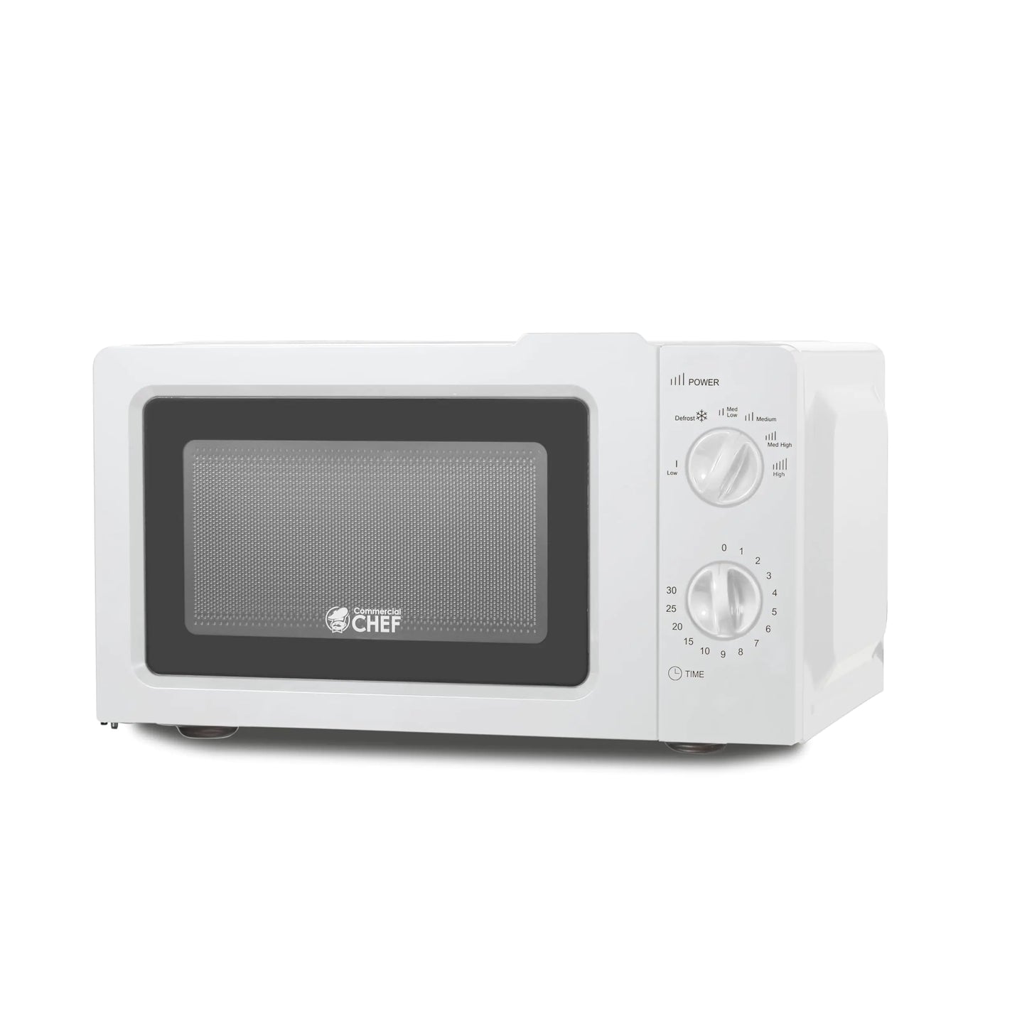 COMMERCIAL CHEF 0.6 Cubic Foot Microwave with 6 Power Levels Small Microwave with Grip Handle 700W Countertop Microwave with 30 Minute Timer and Mechanical Dial Controls White