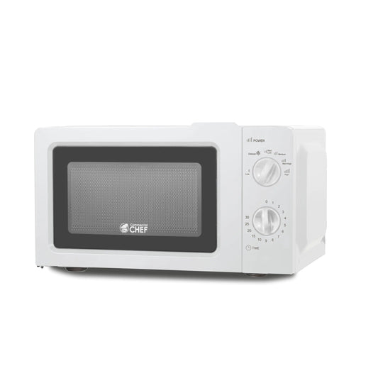 COMMERCIAL CHEF 0.6 Cubic Foot Microwave with 6 Power Levels Small Microwave with Grip Handle 700W Countertop Microwave with 30 Minute Timer and Mechanical Dial Controls White