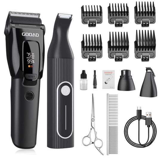 Gooad Dog Grooming Clippers for Thick Coats 3-Speed Professional Cordless Quiet Dog Clippers for Grooming with Metal Blades and Pet Hair Clippers for Dogs Paws Low Noise Pet Grooming Kit